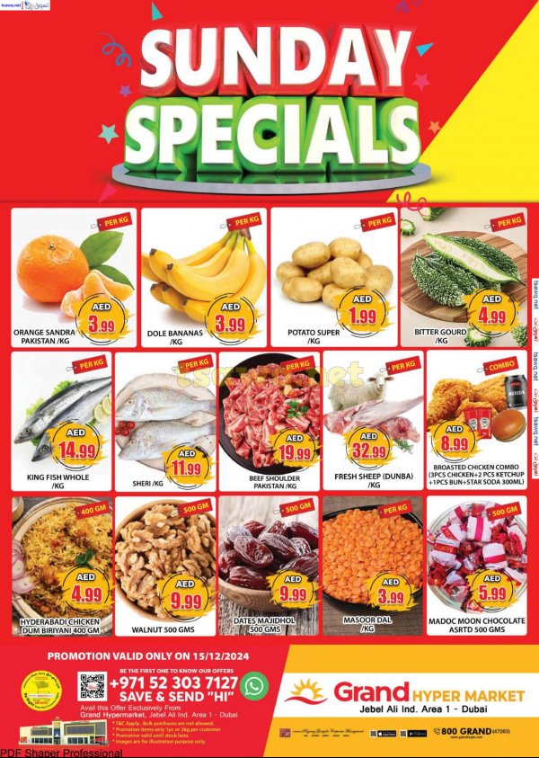 Grand Hyper Jabel Ali offers Sun 15 Dec 2024 Sunday Specials