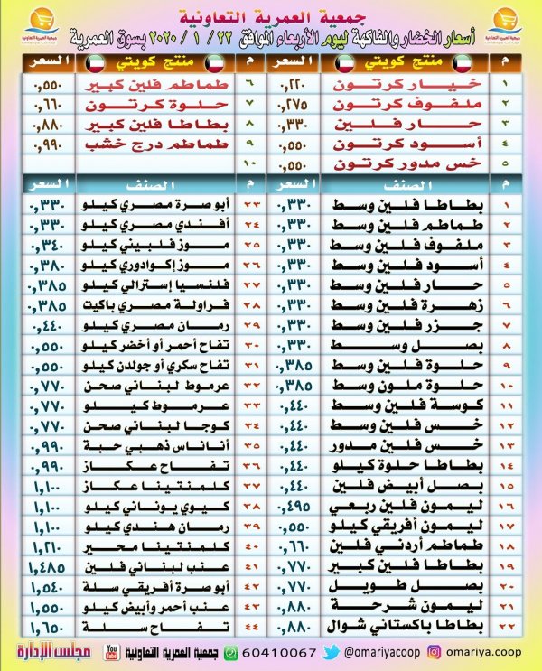 عروض جمعية العمرية التعاونية الكويت الأربعاء 22-1-2020