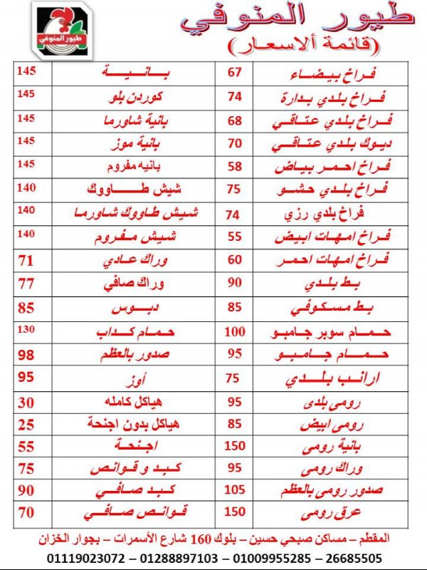 أسعار اليوم من طيور المنوفى المقطم الأحد 22 يناير 2023
