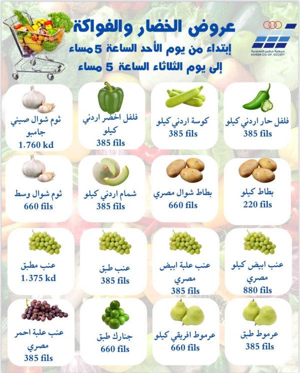 عروض جمعية حطين التعاونية من 6 حتى 8 يوليو 2025 الخضار والفواكه