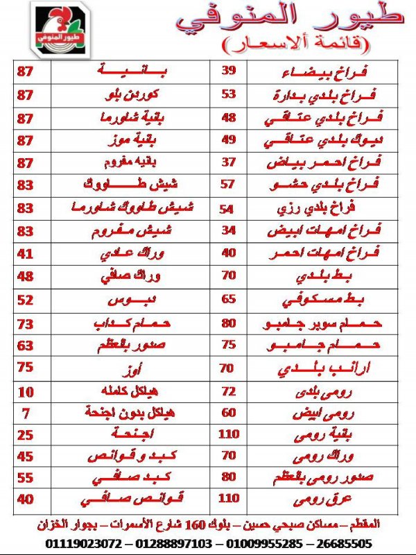 أسعار اليوم من طيور المنوفى المقطم من الأربعاء 5 أكتوبر 2022